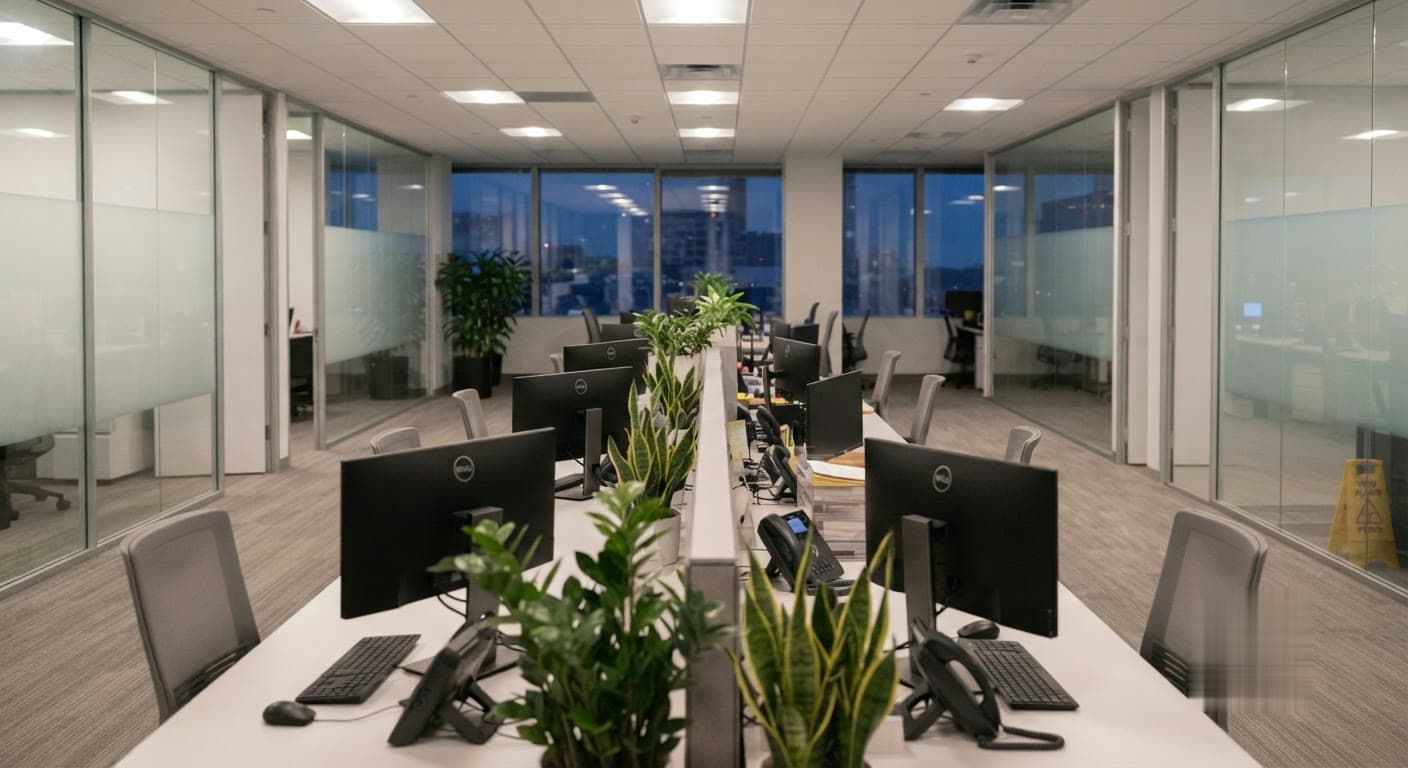 A clean, tidy open-plan office after a MaidEX commercial clean