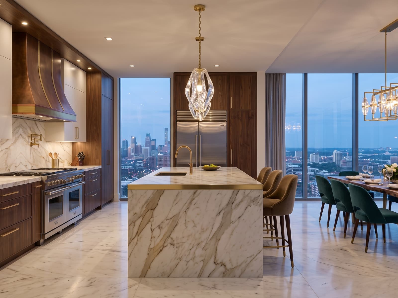 Spotless modern kitchen with marble island