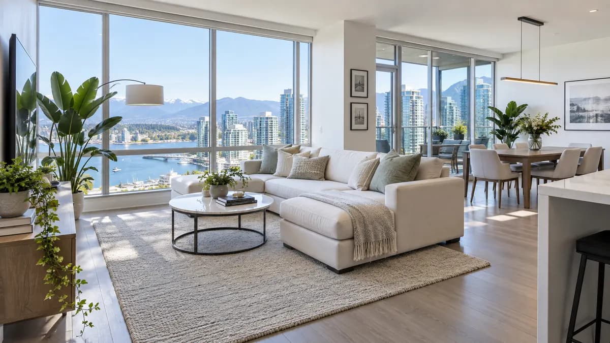 A bright Metro Vancouver condo with skyline views after a MaidEX clean