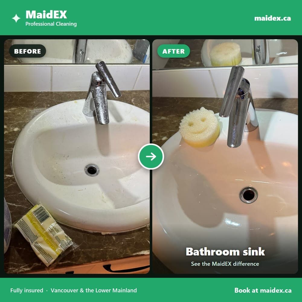 Bathroom sink before and after a MaidEX clean