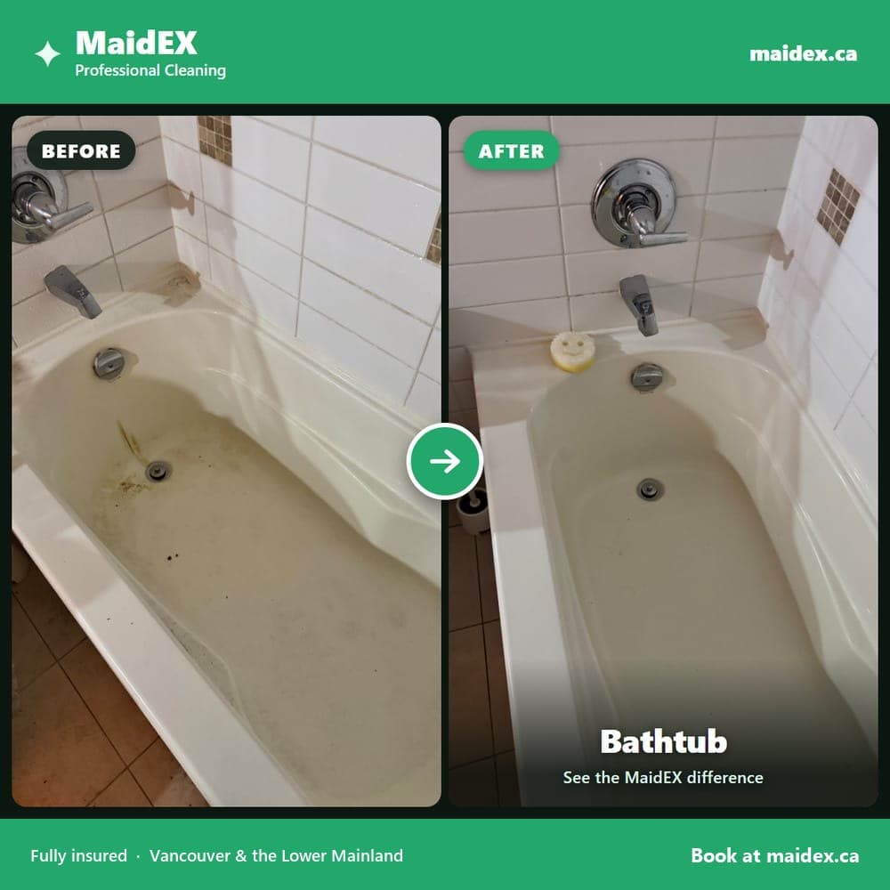 Bathtub and shower before and after a MaidEX clean