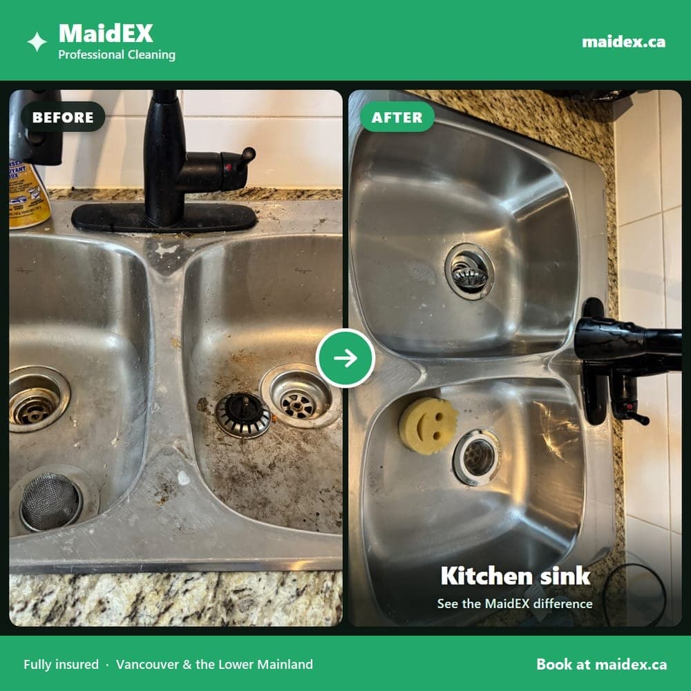 Kitchen sink before and after a MaidEX clean