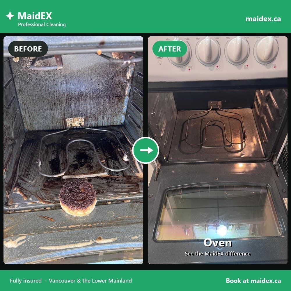 Oven before and after a MaidEX move-out clean
