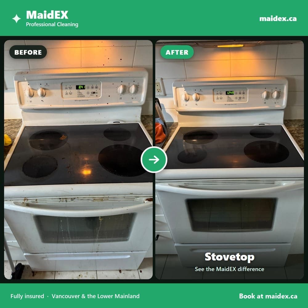 Stovetop before and after a MaidEX clean
