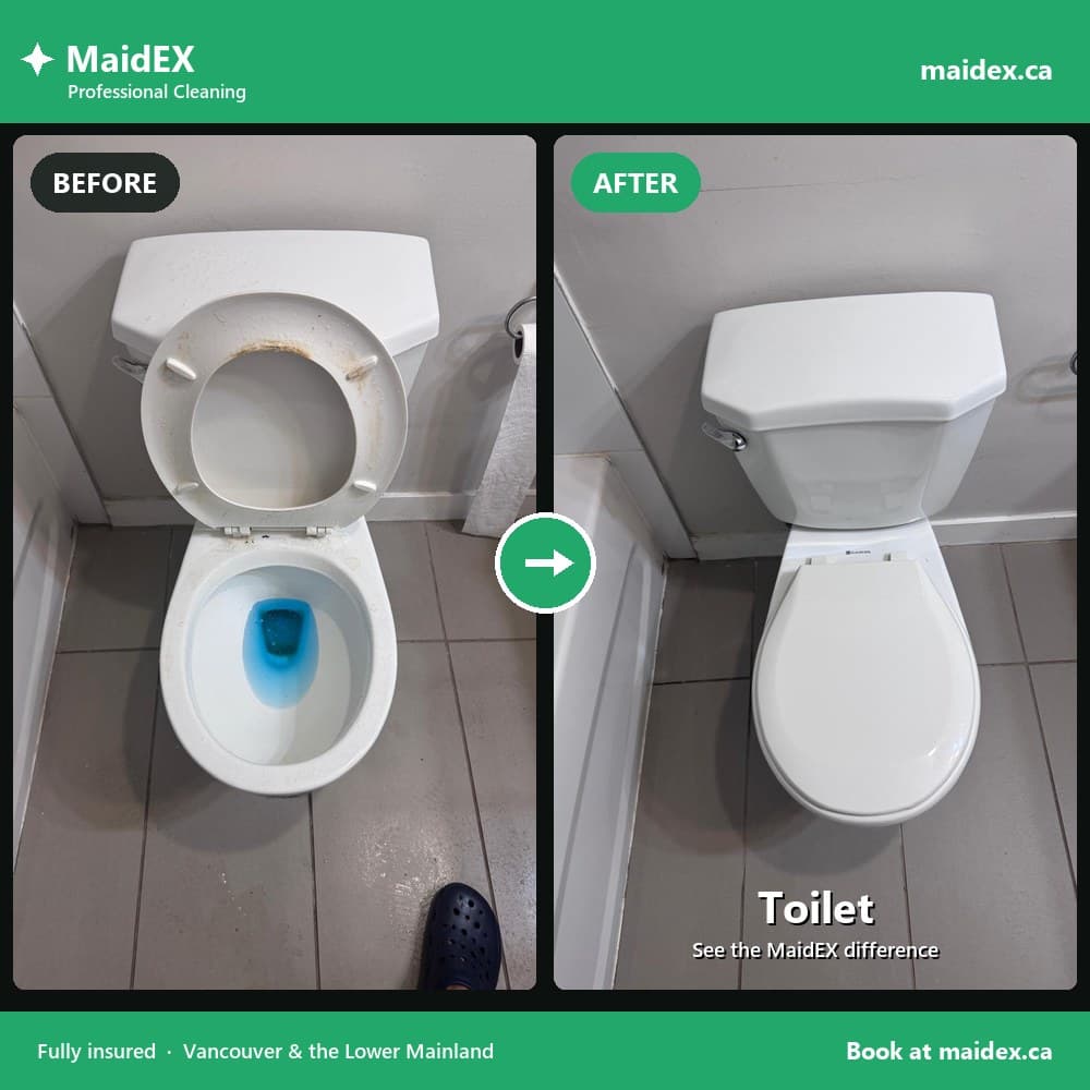 Toilet before and after a MaidEX move-out clean