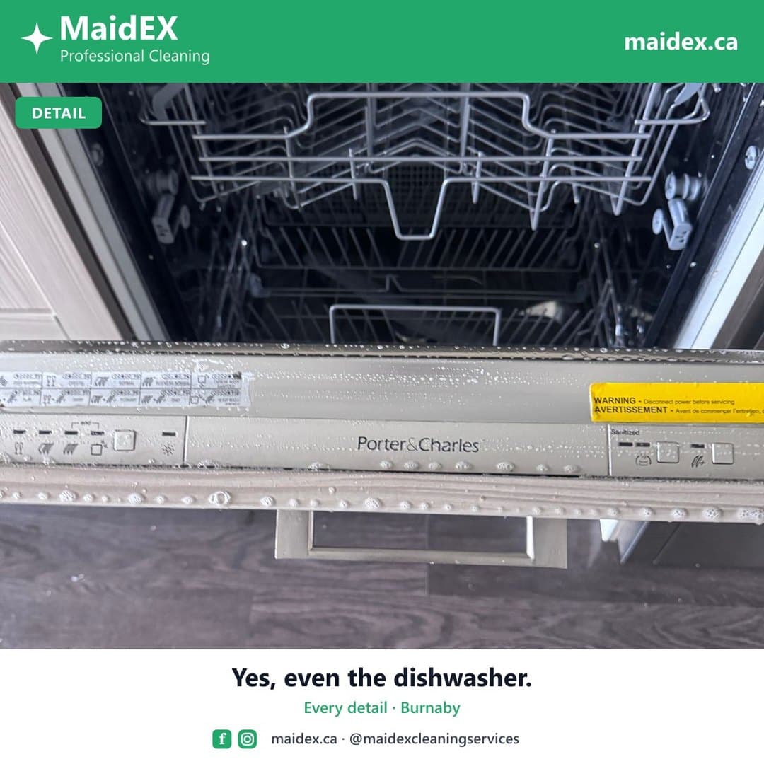 Dishwasher interior cleaned during a MaidEX move-out clean in Burnaby