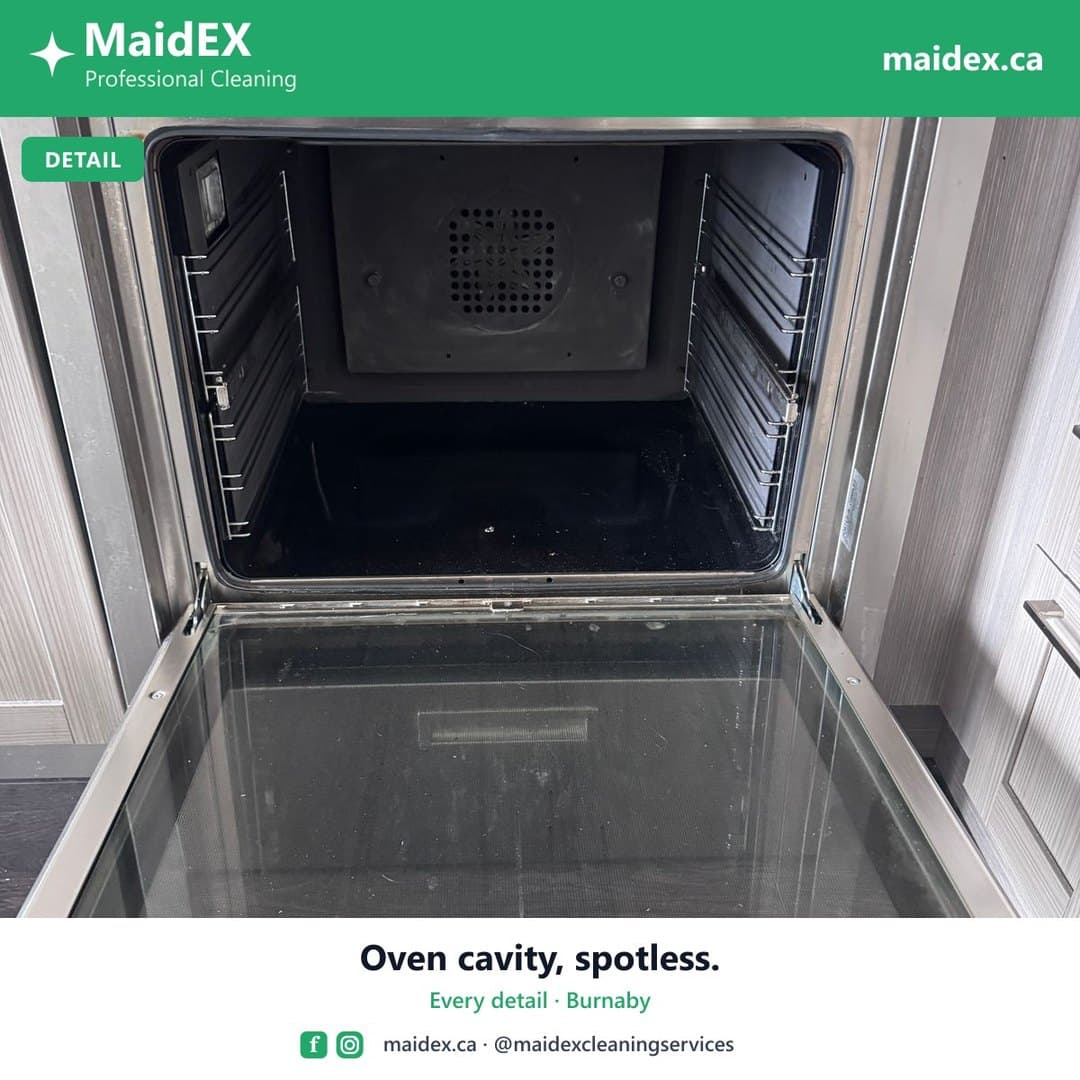 Clean oven interior cavity after a MaidEX move-out deep clean in Burnaby