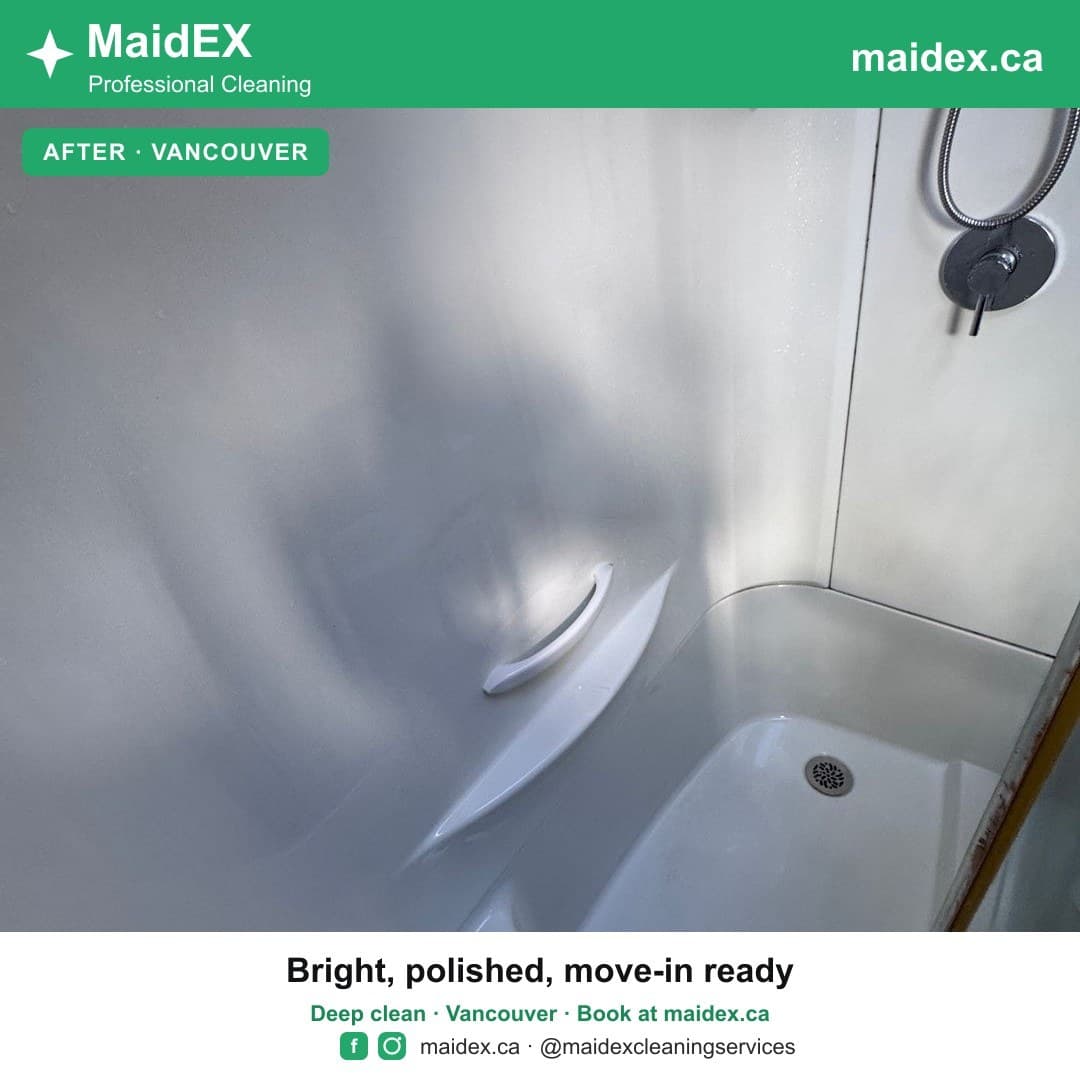 Bathtub and surround scrubbed clean after a MaidEX deep clean in Vancouver