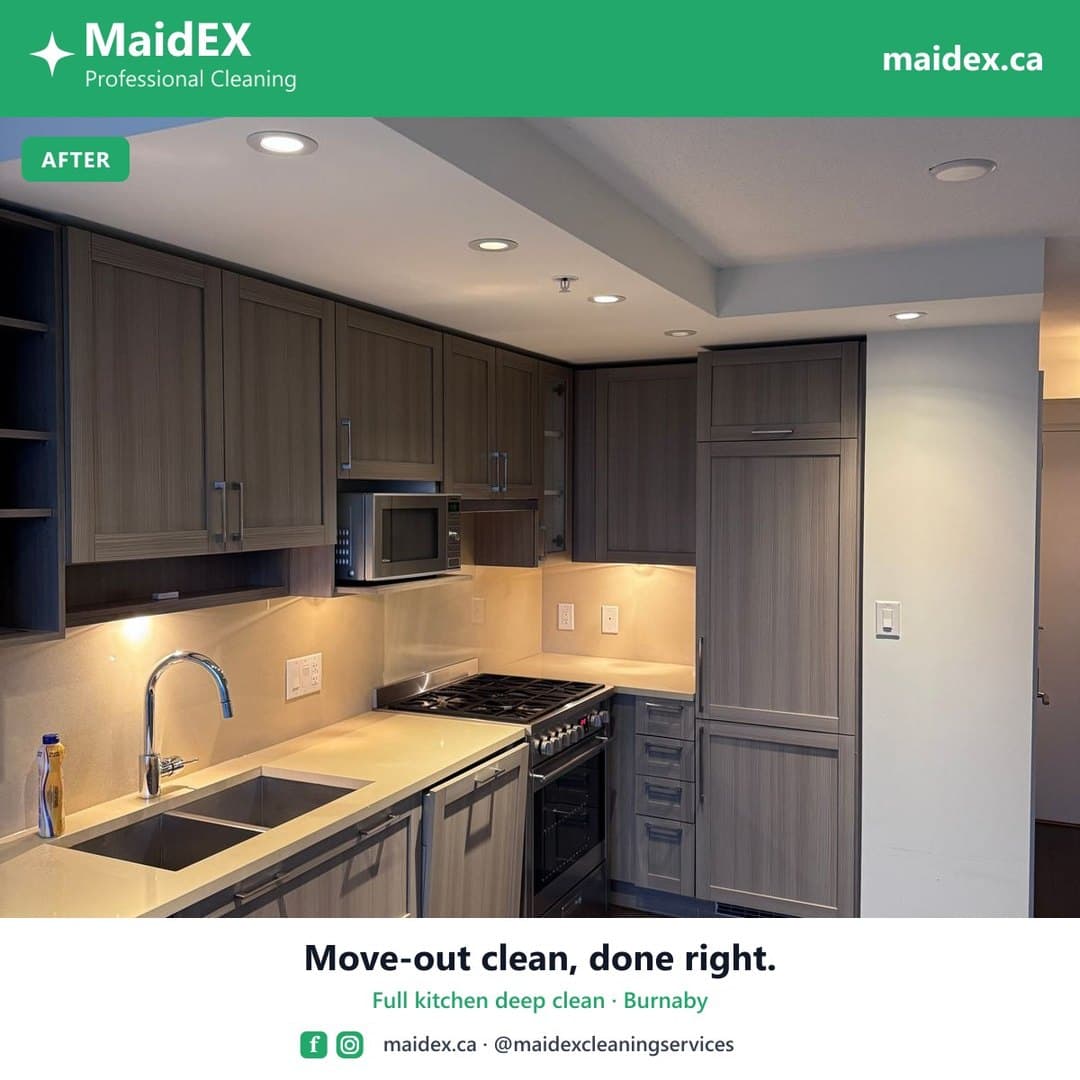 Spotless kitchen after a MaidEX move-out deep clean in Burnaby